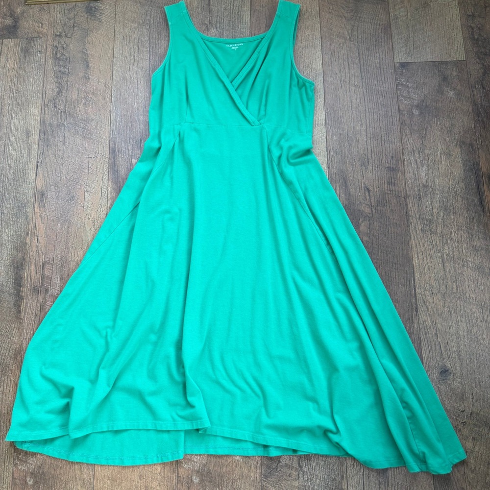 Eileen Fisher Green Jersey Knit Surplice‎ Midi Swing Dress Size Small